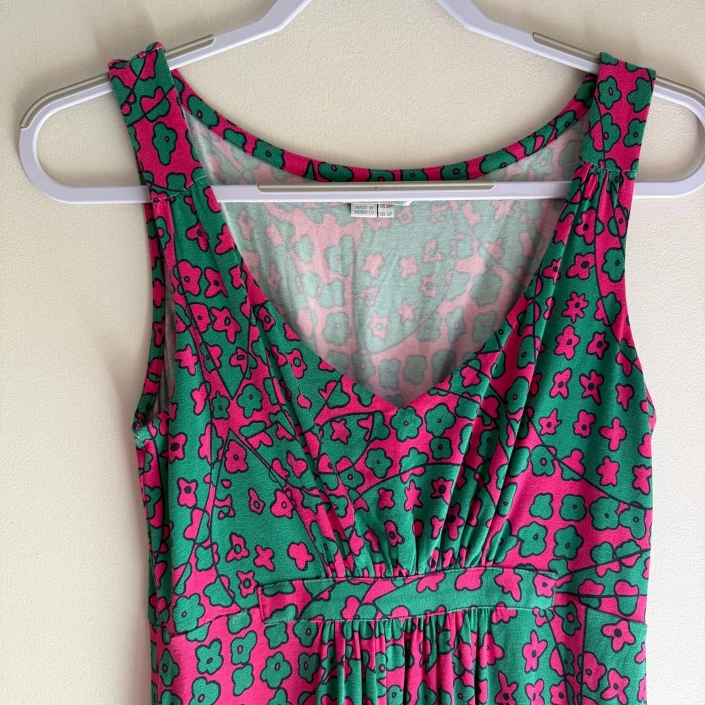 Boden Pink Green Floral V-Neck Empire Waist Maxi Dress WH605 Womens 6P - Picture 2 of 8